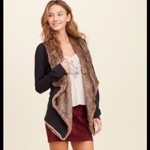 Hollister Faux Fur Lined Open Cardigan in Black S
